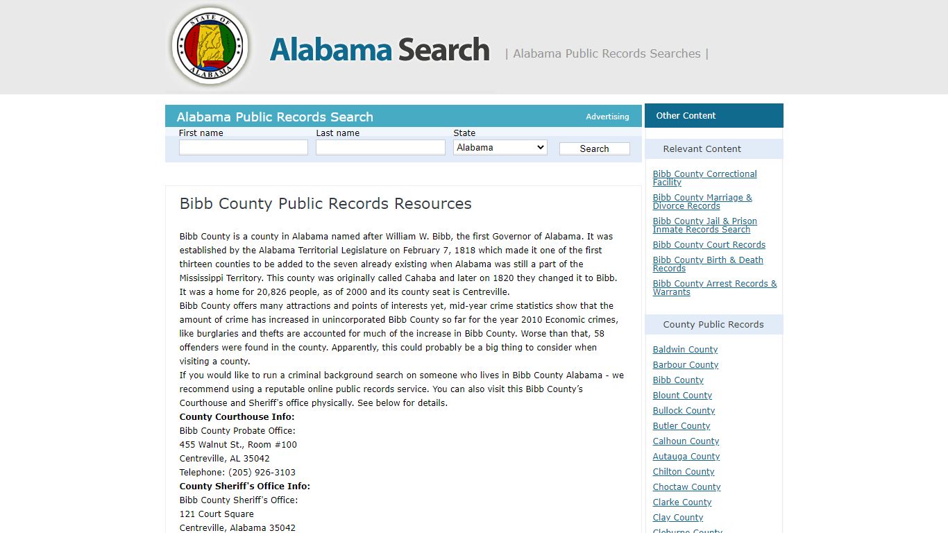 Bibb County Public Records Resources | Alabama - AL Search